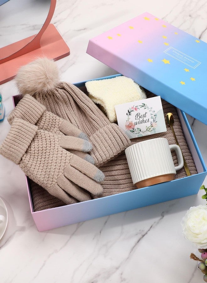 Funnysoft Christmas Gift for Women Hat Glove Scarf Socks Set for Winter White Ceramic Mugs with Spoon and Greeting Card(Beige) - Image 3